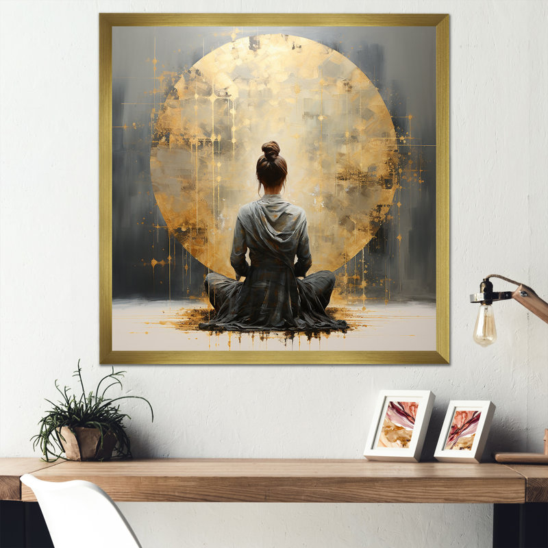 Minimalisme méditation Pose I - méditation grand art mural, Cadre doré simple, H 24 po x l 24 po x P 1 po