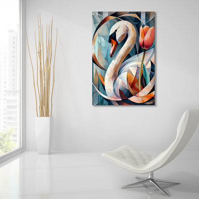 Winston Porter 'Blue Swan And Tulip' by Momart Acrylic Glass Wall Art, 16" x 24"