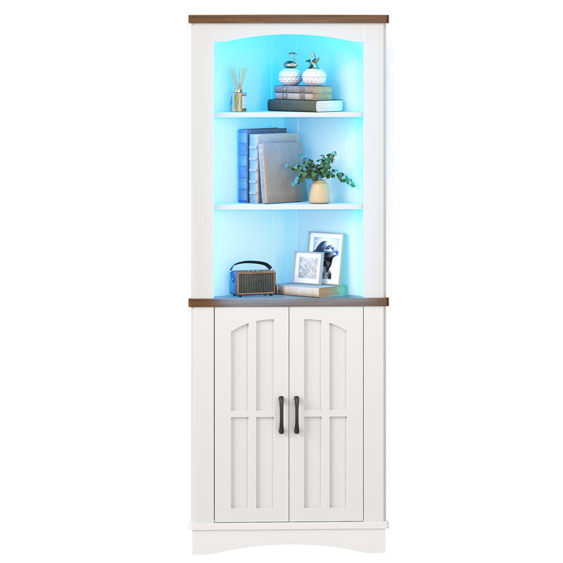67" Tall Farmhouse Corner Cabinet with LED Lights