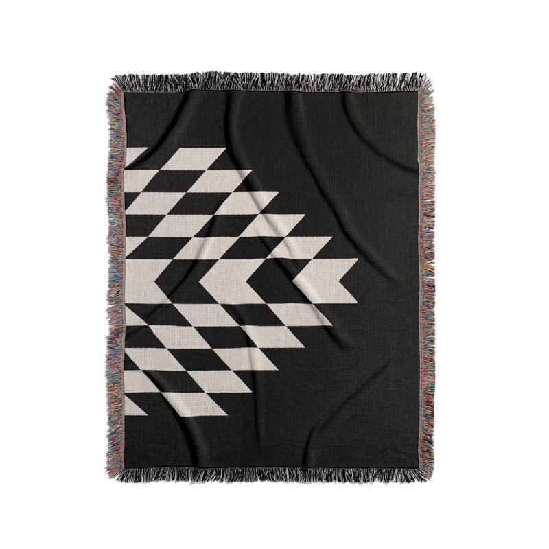 Couverture en mélange de coton Bimisii South Western, Noir/Blanc cassé, L 60 po x l 50 po