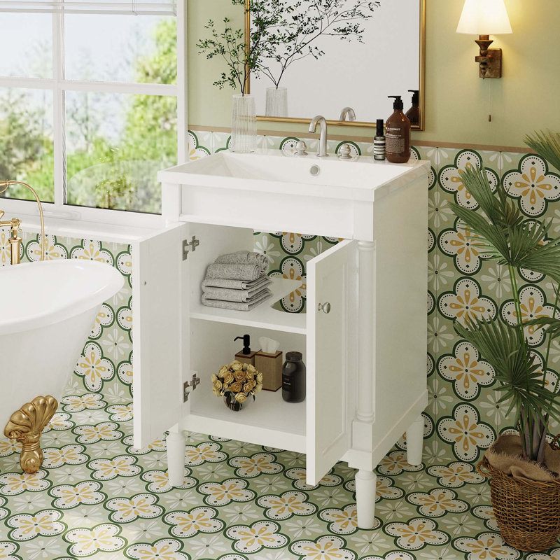 24'' Single Bathroom Vanity with Ceramic Top, White