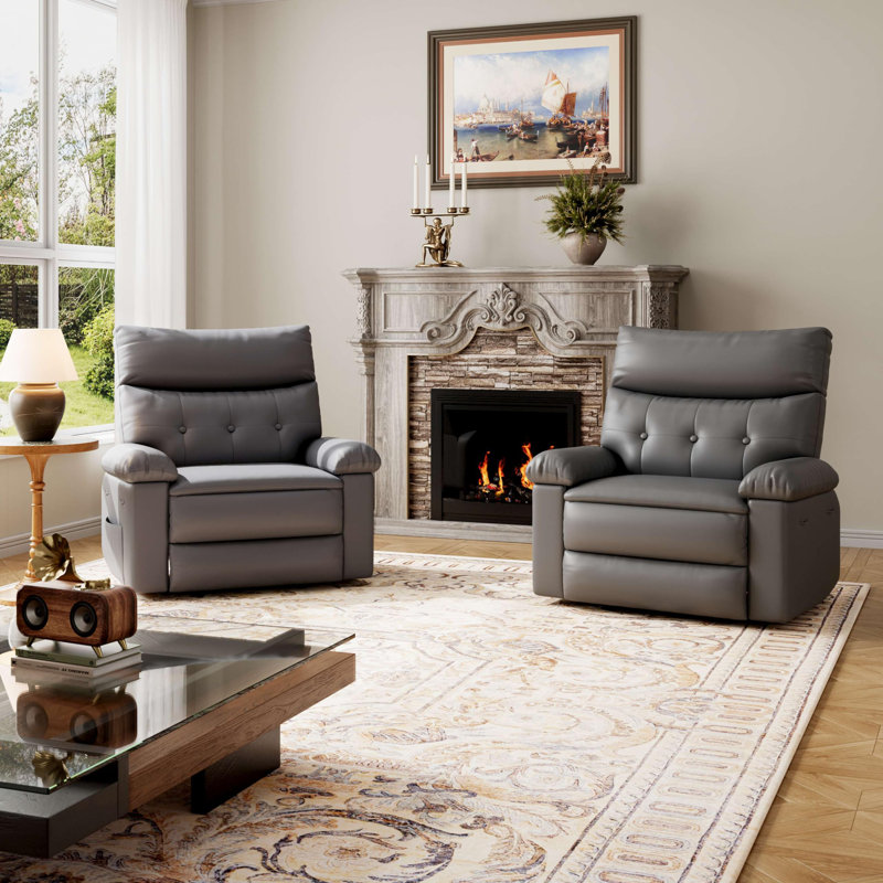 41.7" Wide Oversized Manual Recliner, PU Leather Swivel Rocker Chair with Thick Sponge Cushion, Grey