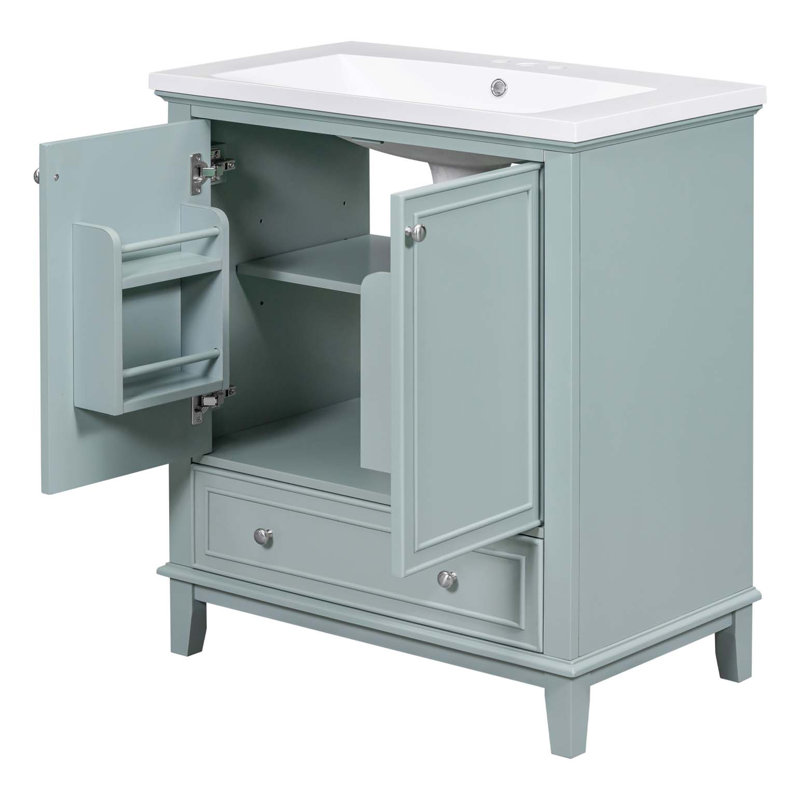 Ensemble de meuble-lavabo 30 po avec lavabo, armoire de salle de bain multifonctionnelle avec portes et tiroir, structure solide et panneau de fibres à densité moyenne