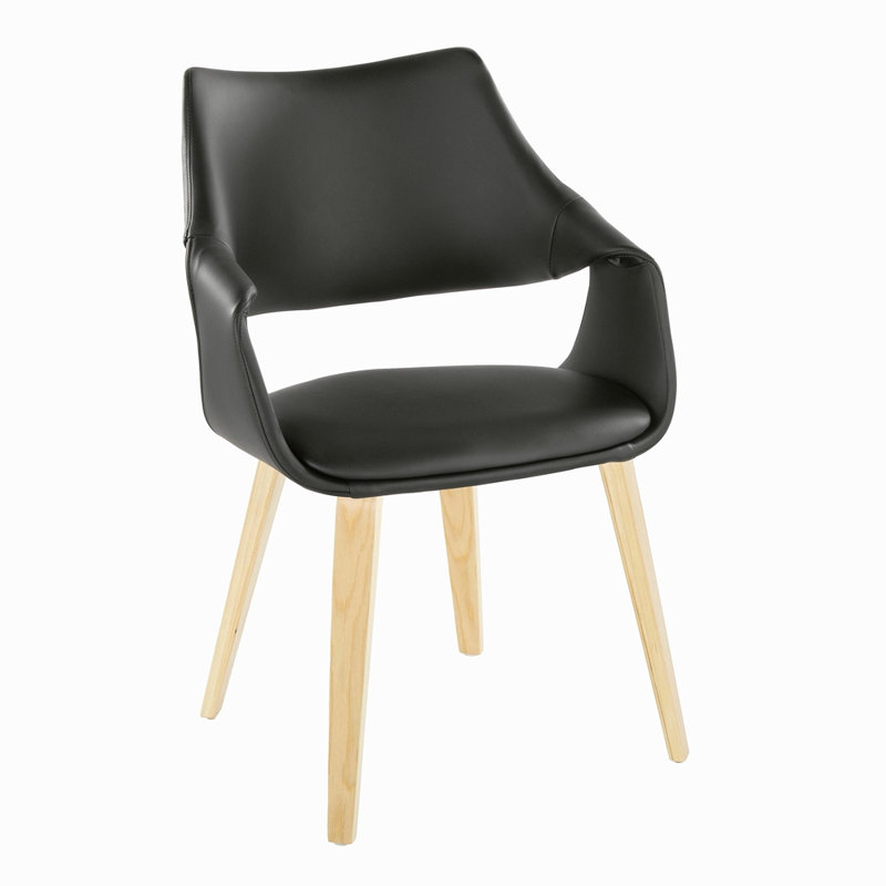 Chaise en bois blanchi et similicuir - ensemble de 2, Naturel, Noir