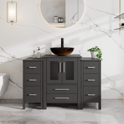 48" Freestanding Single Bathroom Vanity Combo with Vessel Sink, Faucet and Pop Up Drain