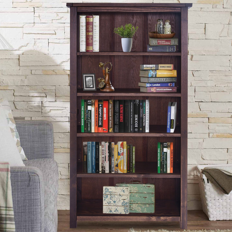 Bibliothèque en bois massif Arise-Sun, Café noir, (5 tablettes) H 70 po x l 35,2 po x P 13,3 po