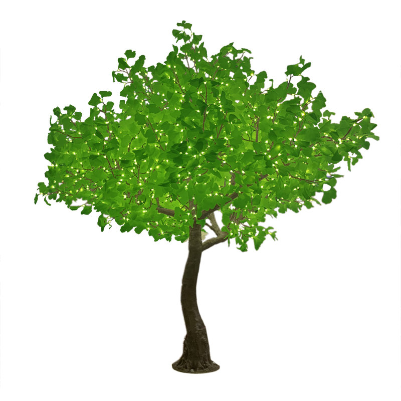 Ginkgo de 8 pieds, feuilles vertes, lumières à DEL blanc chaud