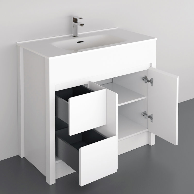 Isabella 40 po L x 18 po P 2 portes et 2 tiroirs Meuble-lavabo autoportant avec évier simple et Comptoir en Céramique blanc