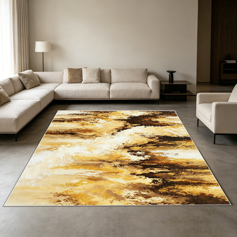1PC Abstract Warm Earth Tone Brushstroke Oil Painting area rugs for Living Room, Soft and Comfortable, Suitable for all seasons, easy-to-maintain, machine washable Indoor floor mat, Under Table Farmhouse suitable for Dining Room, Bedroom, Home