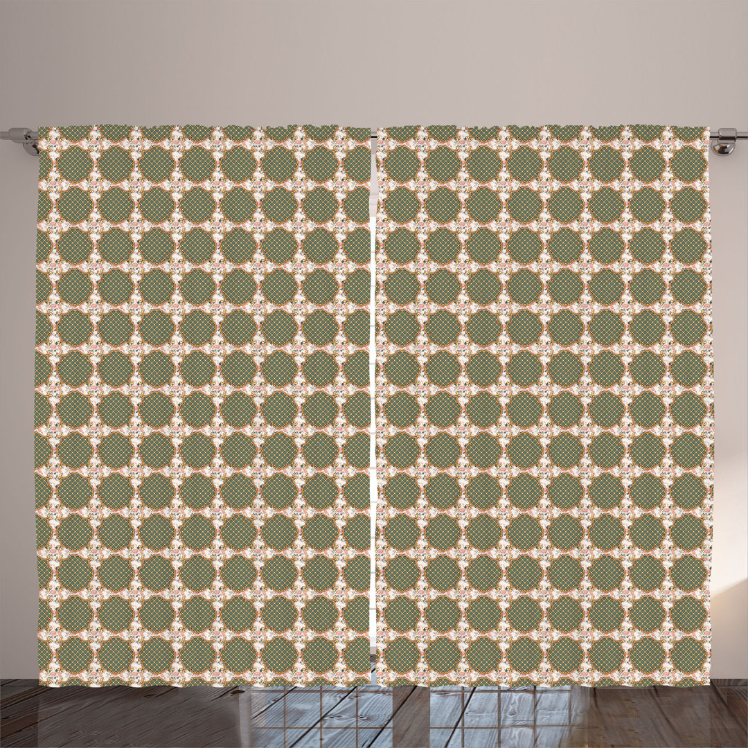 Rustic curtain, British floral print, English garden, peacock green mustard