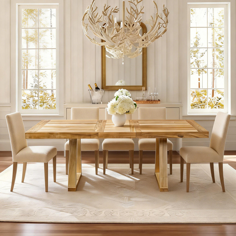 Solid Wood Extendable Dining Table, Natural Wood
