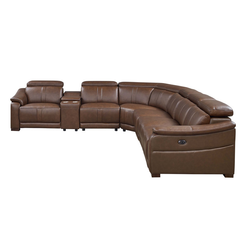 Barnemouth Leather Recliner Theater Set, Brown Leather Match, 31.5'' H X 126.5'' W X 112.5'' D