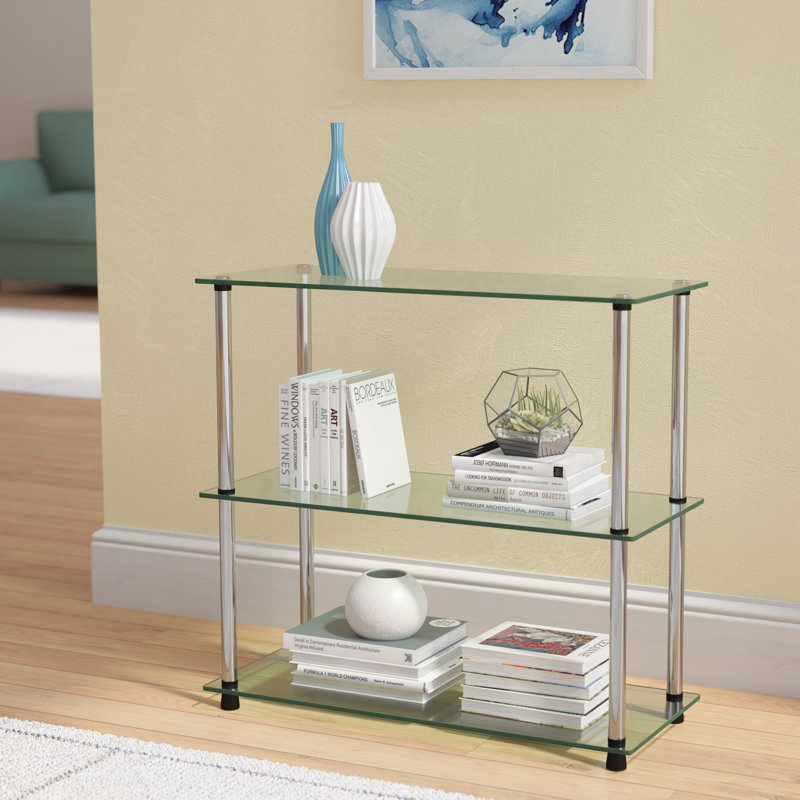 Beckett Etagere 26.50" Glass Bookcase with Metal Poles, Silver