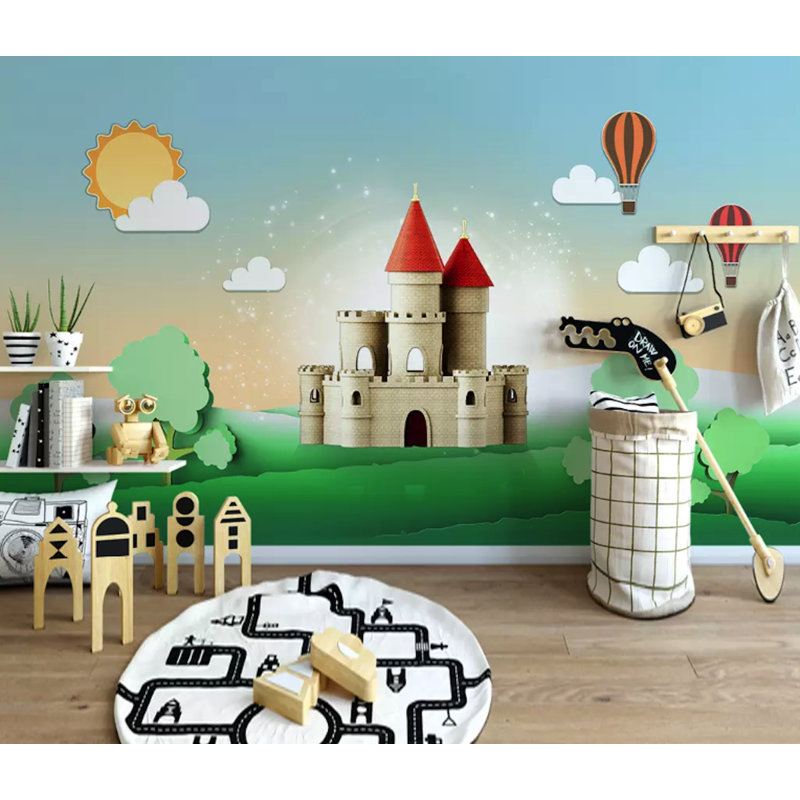 Nursery Cartoon Castle Dreamland Removable Textured Wallpaper, 4.08' L x 6.25' W