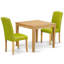 Ensemble de coin repas 3 pièces pour petits espaces comprenant une table de salle à manger carrée et 2 chaises Parsons en similicuir vert automne, chêne-2015340265-2082833789-2105174338