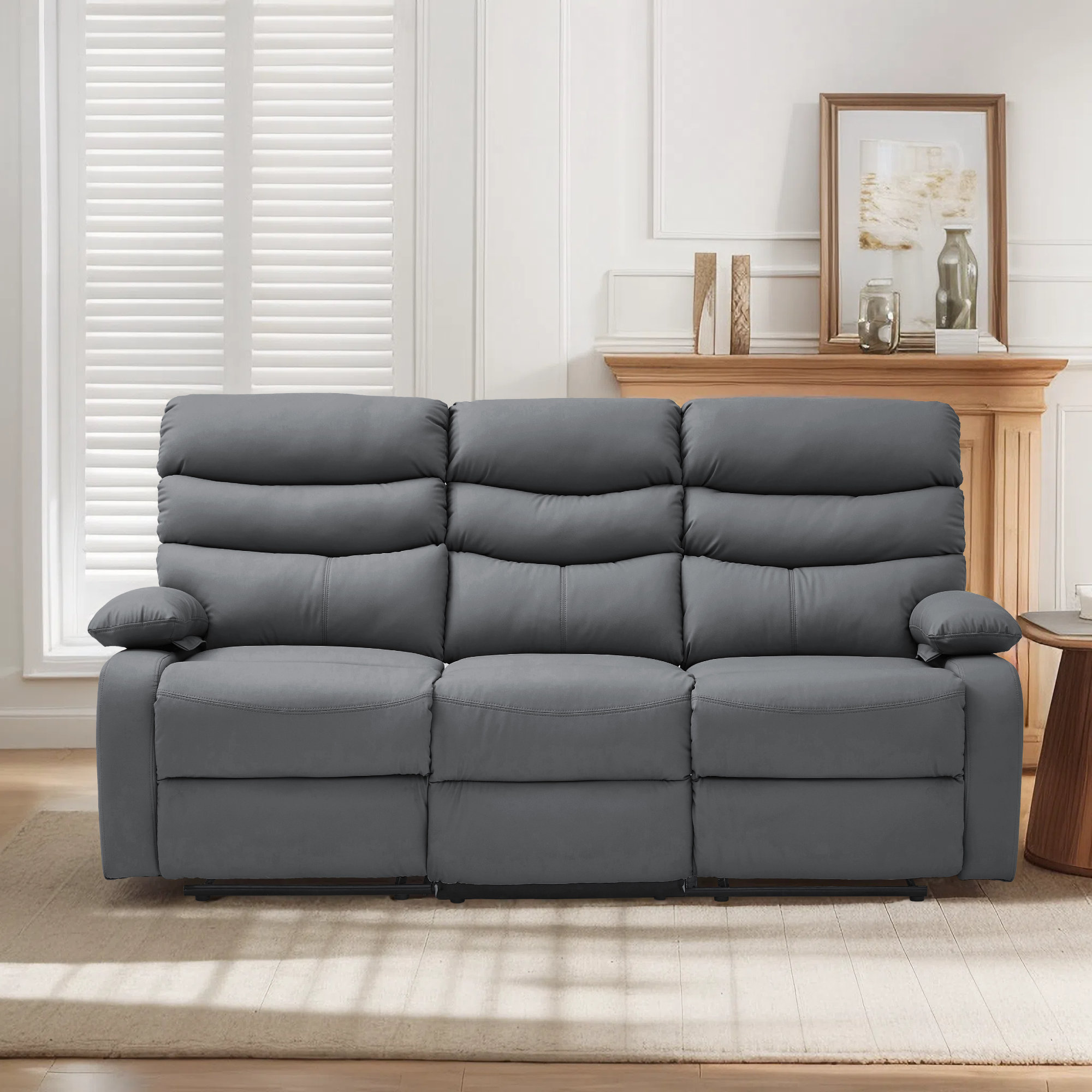 Latitude Run® Aabid 3 Seater Reclining Sofa Modern Faux Leather Manual ...