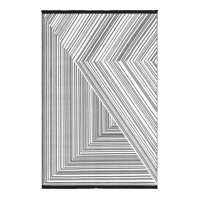 Tapis géométrique en polyester noir / blanc Bralin, Rectangle 4 pi 1 po x 6 pi 1 po