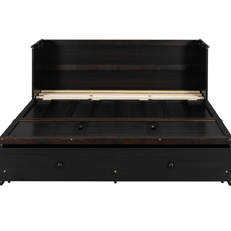 Lit charmant pour grand lit avec un grand tiroir enchanteur, Espresso, Grand lit