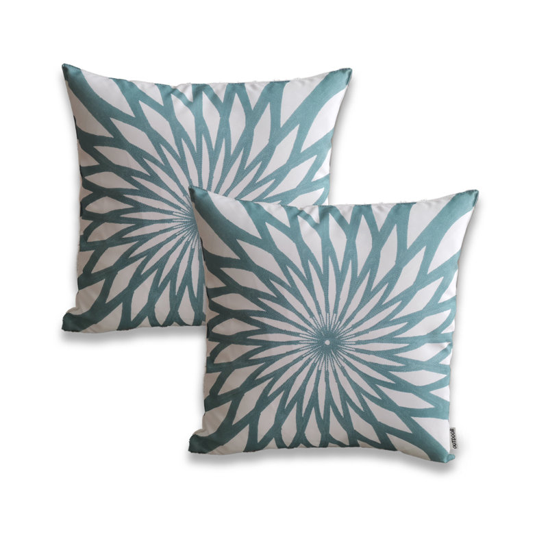 Ensemble de 2 taies d'oreiller extérieures imprimées sur fond blanc (ensemble de 2), Turquoise / blanc