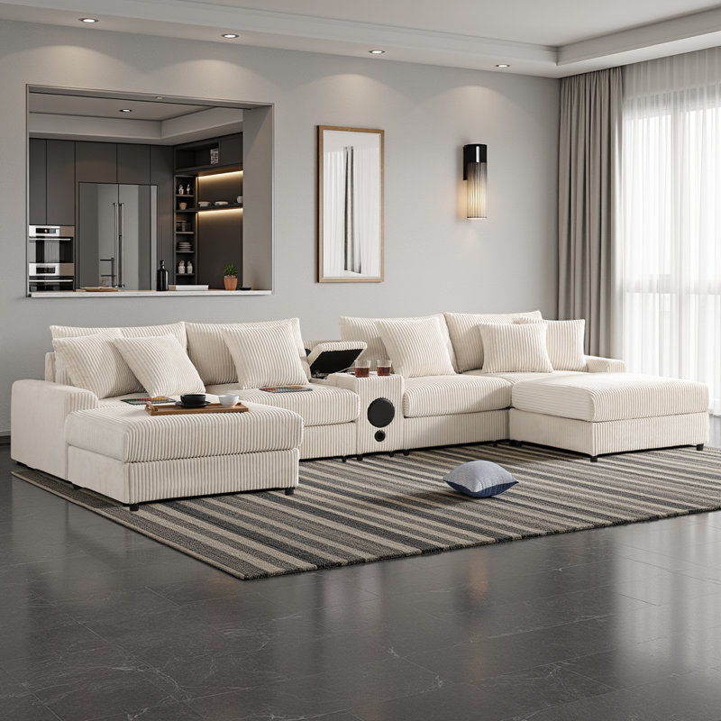 Canapé modulaire en U 144 pouces avec haut-parleurs Bluetooth et station de charge, canapé 6 places modulaire pour les appartements