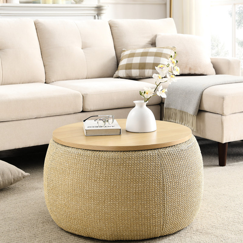 Natural Round Storage - 2 In 1, End Table & Seat Merge, Handmade With Plastic Upholstery, 25.5"X25.5"X14.5", 23Lbs, 250Lbs Capacity, Fully Assembled 1 Round, Color, Can Be Used As , 25.5X25.5X14.5