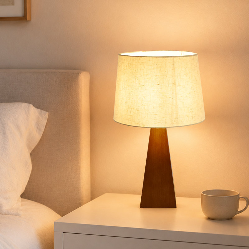 Lampe de table en bambou à intensité variable avec base conique et cordon transparent, Noyer