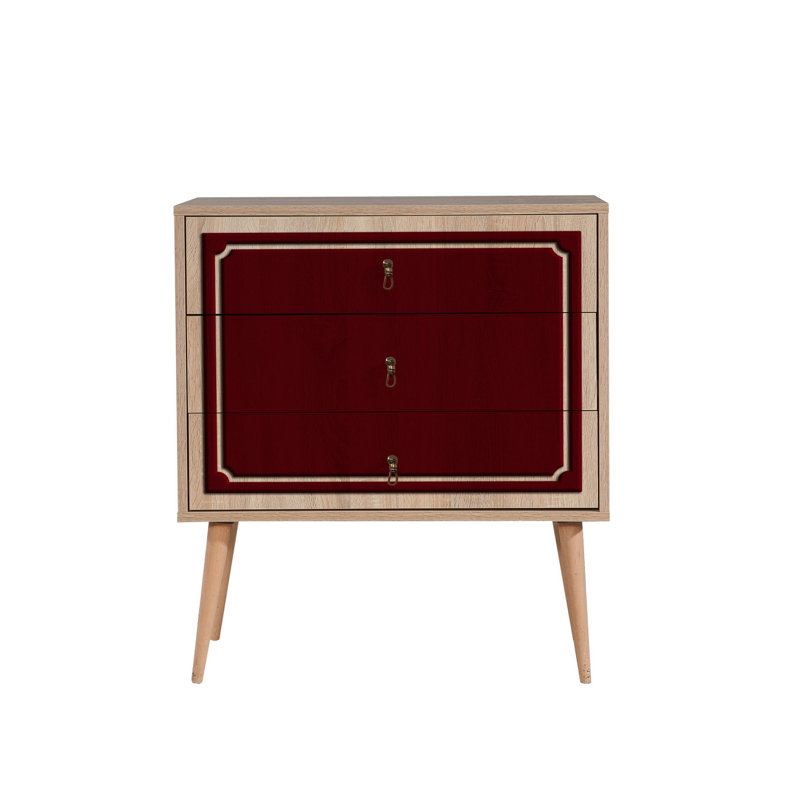 Bostick 80cm W 3 - Drawer Chest of Drawers, Red