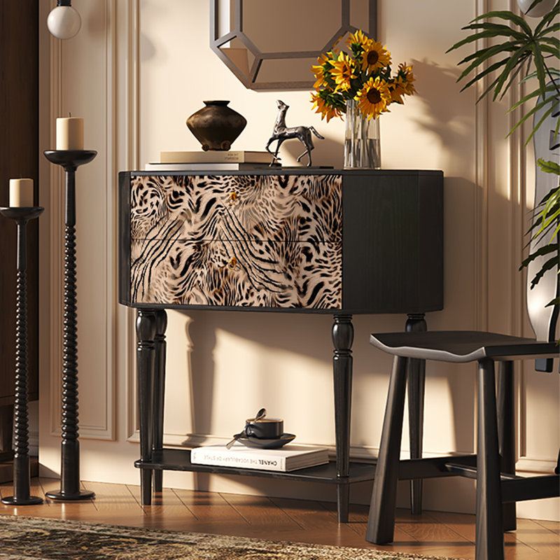33.5in Retro Style Two Drawers Sideboard, Black