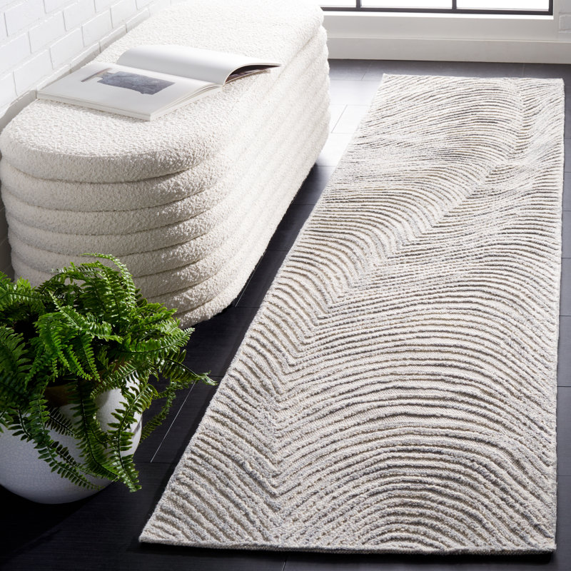 Aniessa Striped Hand Tufted Wool/Cotton Area Rug in White, Runner 2'3" x 9'