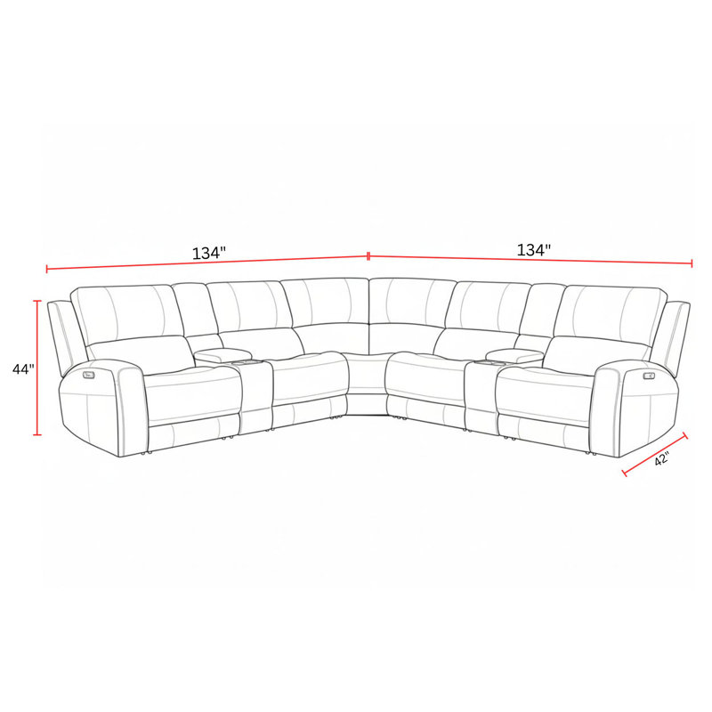 Abarca 7 Piece Zero Gravity Power Reclining Sectional With Power Adjustable Headrests, Autumn Fog