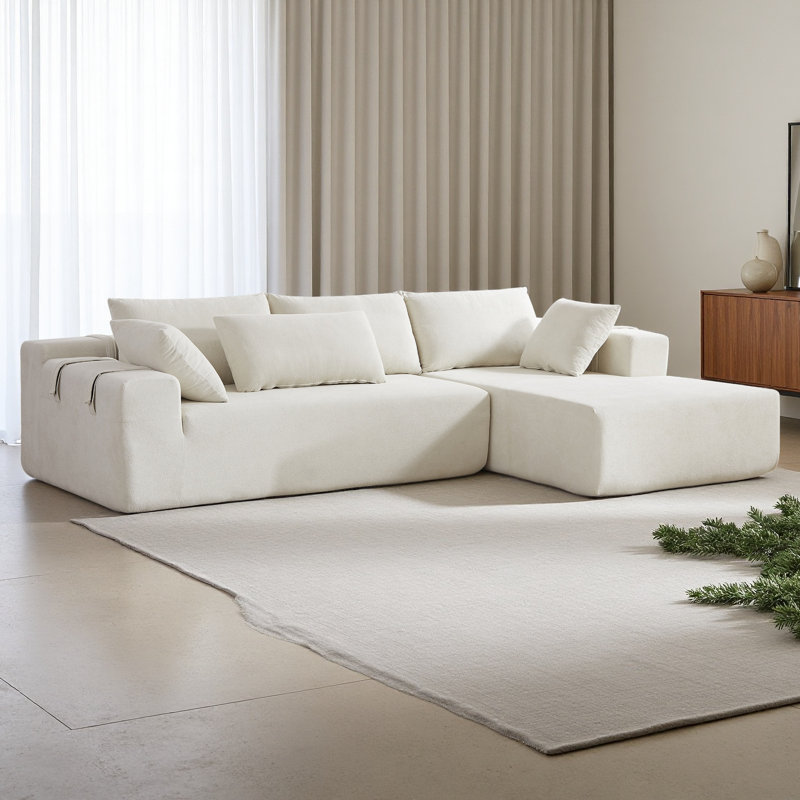 Ensemble de canapé modulaire rembourré modulaire en L 108 po avec 6 coussins Modern Chenille, Chenille beige