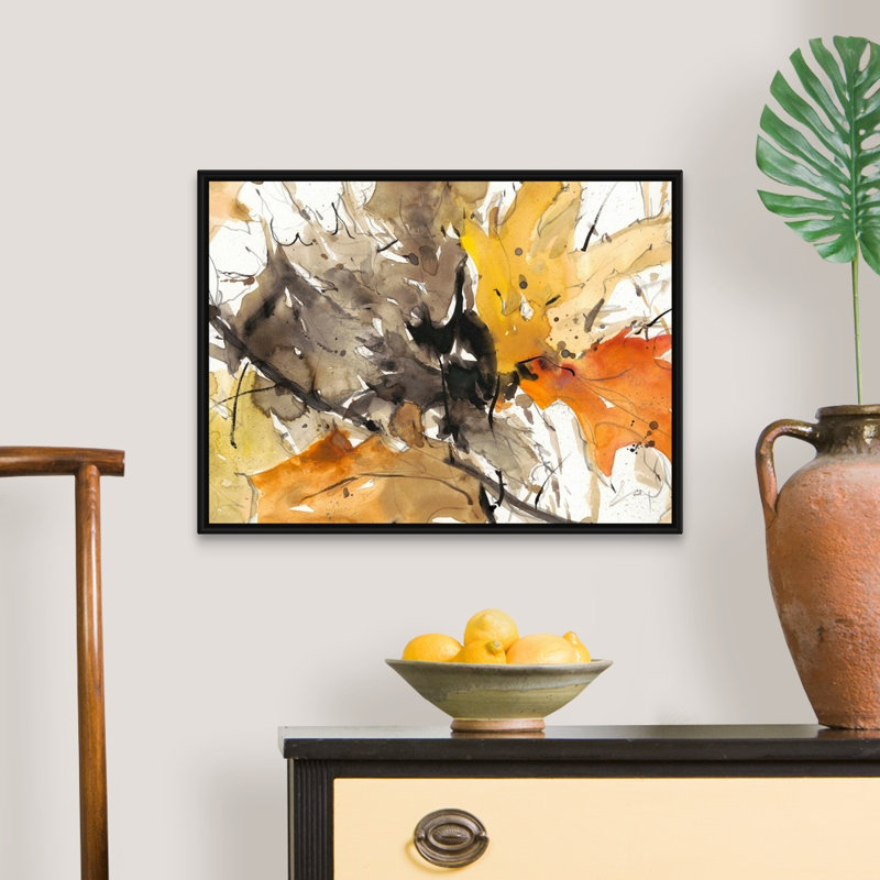 Aquarelle, feuilles d'automne II, art mural, H 20 po x l 26 po, Toile avec cadre noir