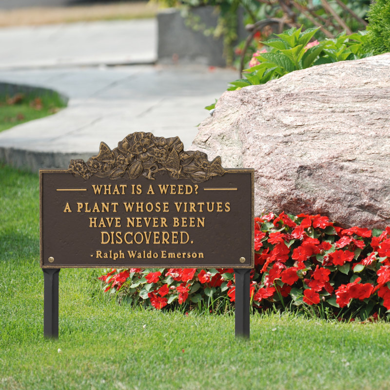 What is a Weed Garden Lawn Plaque, 17, Bronze/Gold