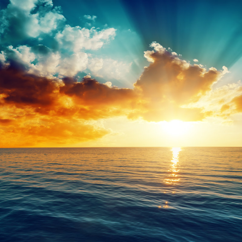 Coucher de soleil sur mer - reproduction sur toile tendue, H 20 po x l 20 po x P 1 po