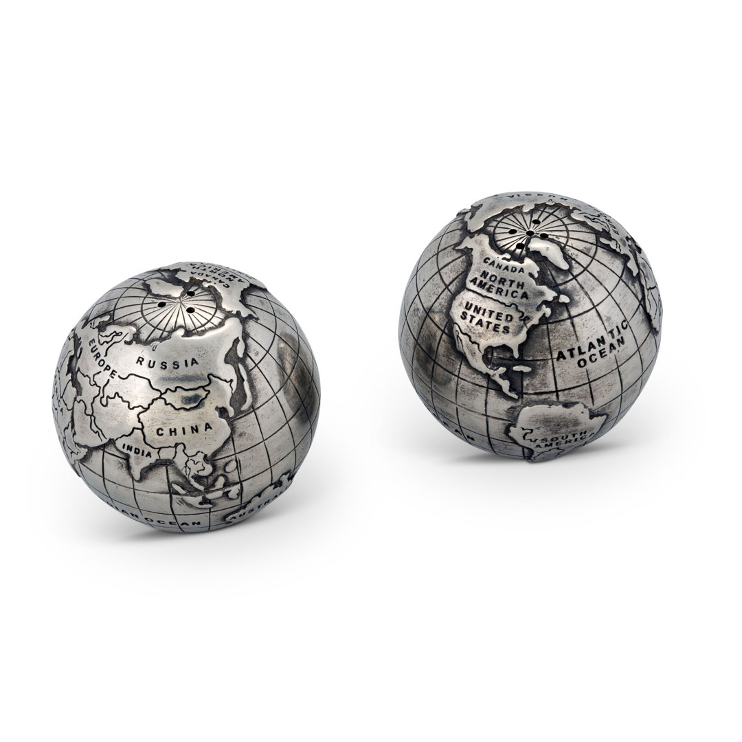 Medici Living Pewter World Globe Salt and Pepper Shaker Set Vagabond House