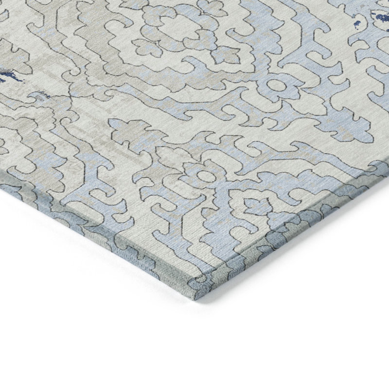 Tapis intérieur / extérieur lavable 5 pi x 8 pi bleu marine et bleu médaillon lavable