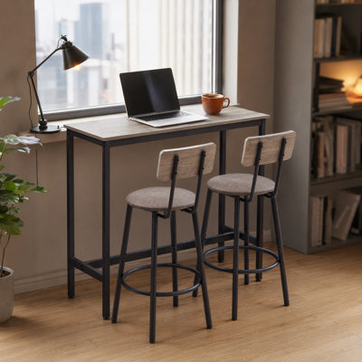 3-Piece Bar Table Set with 2 PU Leather Bar Stools with Backrest