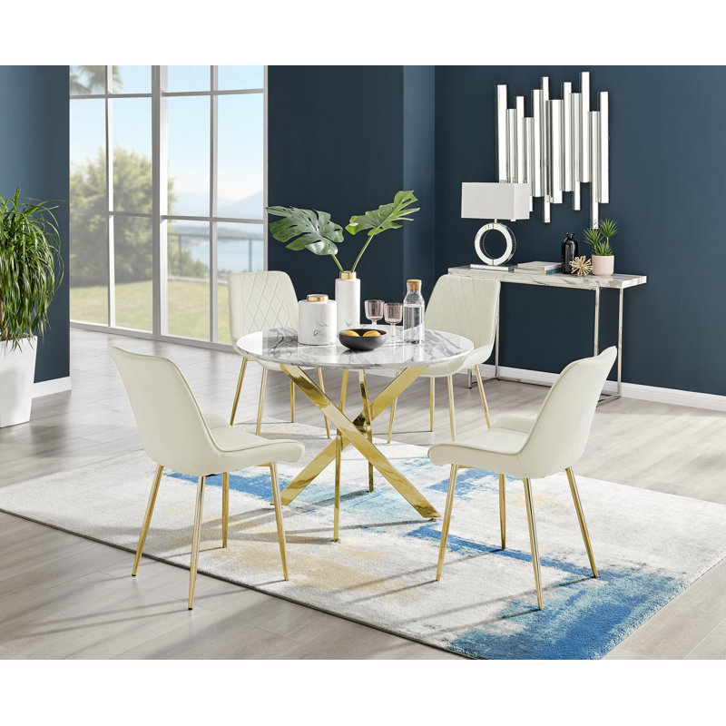 Eubanks 4 - Person Dining Set, Cream/Gold