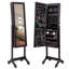 Étagère en bois à 4 niveaux, 2 tiroirs, 8 lumières DEL bleues, rangement pour bijoux, armoire à miroir réglable - brun foncé