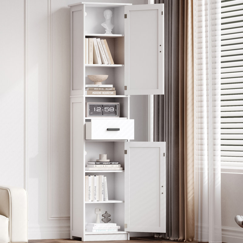 Armoire à linge avec portes solides et tablettes réglables, Blanc