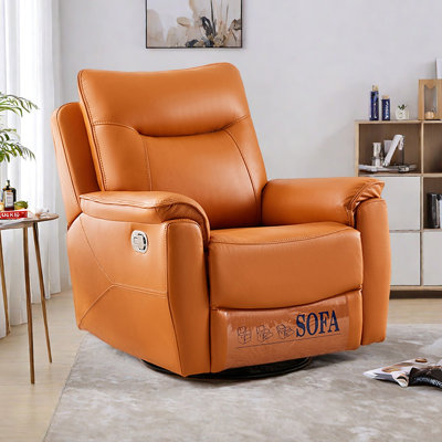 Living Room Casual Faux Leather Swivel Recliner
