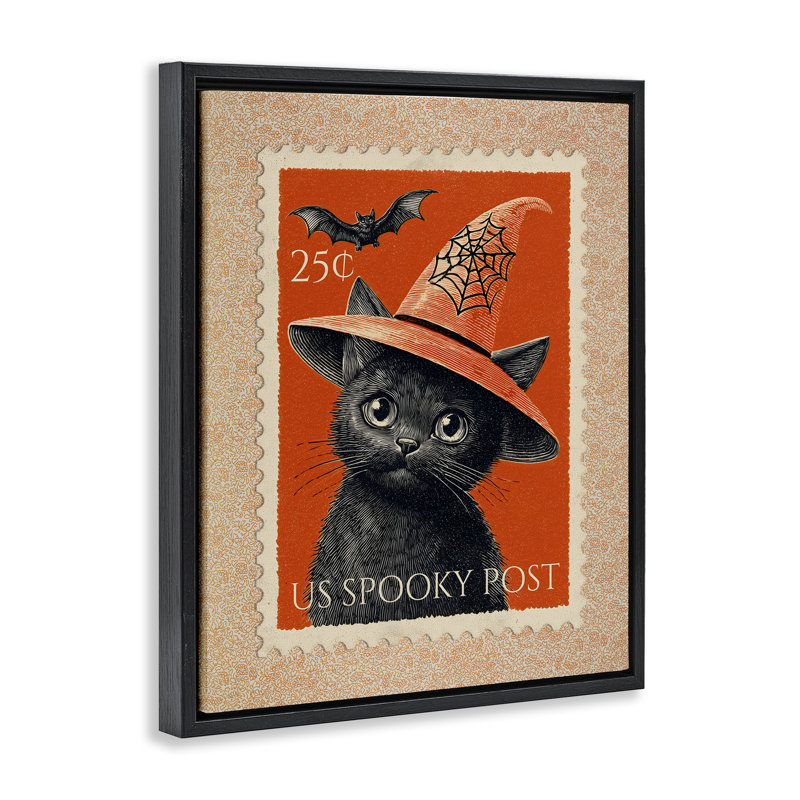 Cadre flottant vintage avec motif de chat noir, design par Arlington Prints, H 31 po x l 25 po, Cadre flottant noir de jais