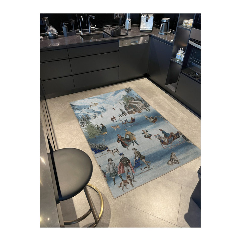 Tapis décoratif moderne à motif de loup et d'humain à thème hivernal lavable à la machine
