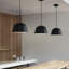 Quintessa 1 - Simple Black Dome Pendant Light – Square Hanging Ceiling Fixture with White Lining for Kitchen & Dining