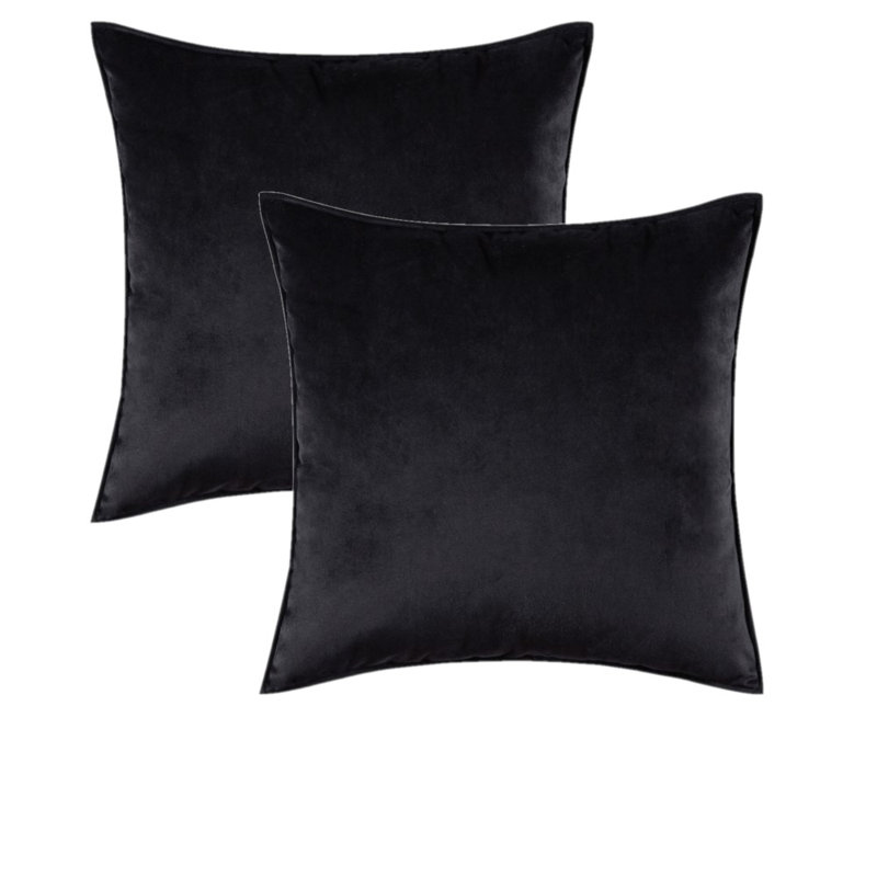  Housse de coussin carré en velours, Noir, H 22 po x l 22 po, Polyester