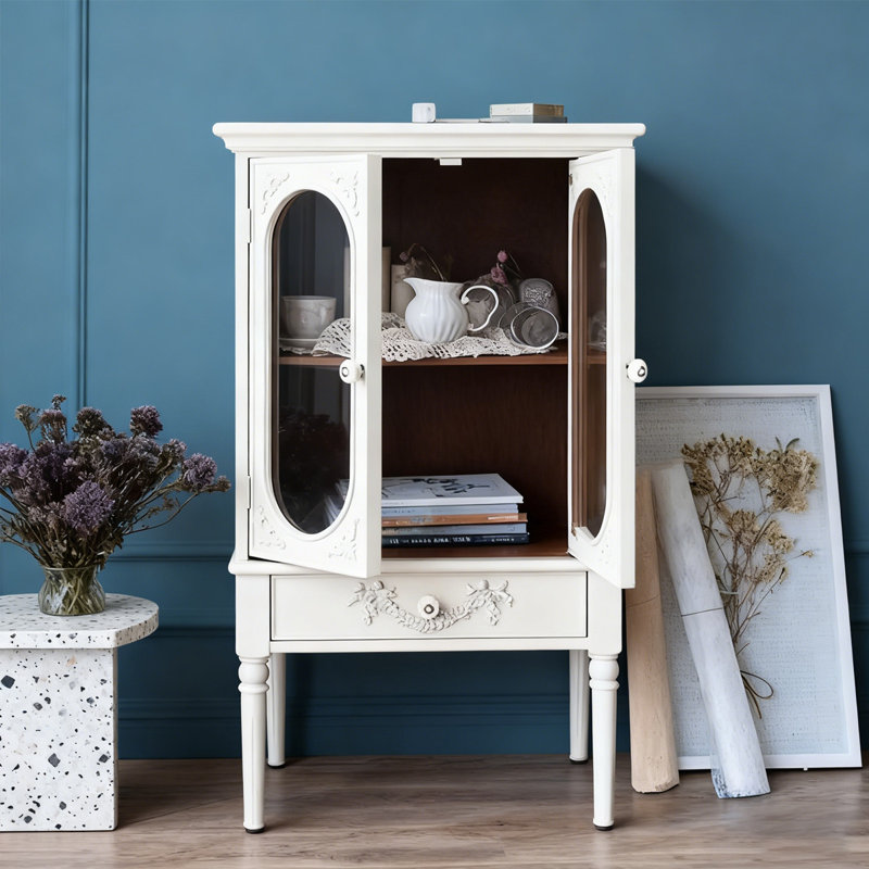 Retro White Manufactured Wood Accent Cabinet, White