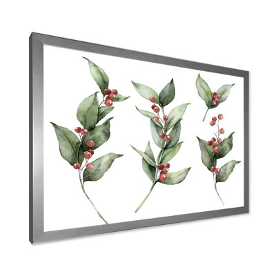 Ensemble de Noël avec branches et Berrie rouge - Peinture sur toile