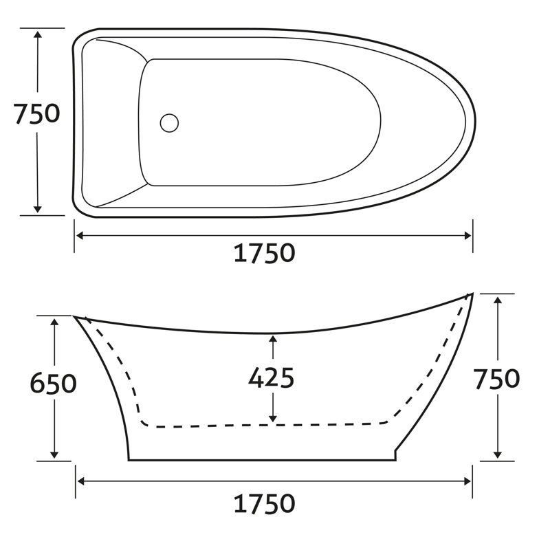 Aura 1750mm x 750mm Soaking Acrylic Bathtub