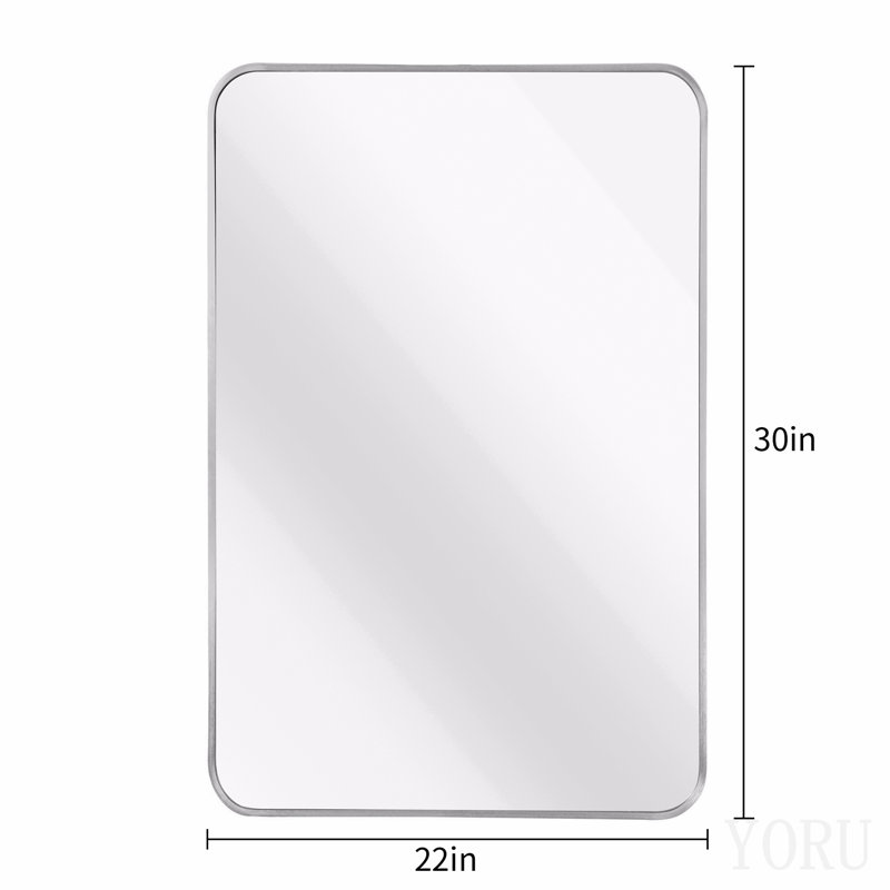 22x30 Inch Silver Metal Framed Rectangular Bathrrom Mirror For Wall.
