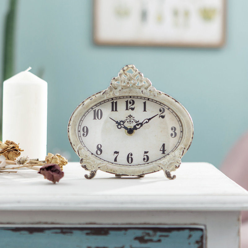Mantel & Tabletop Clock Analog Quartz Movement / Crystal Tabletop Clock in Distressed White